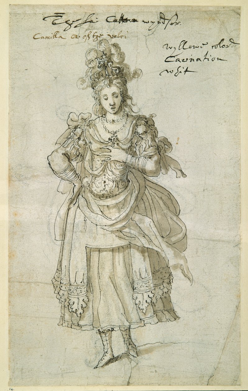 कैमिला, c.1609 (कागज पर कलम और स्याही) द्वारा Inigo जोन्स