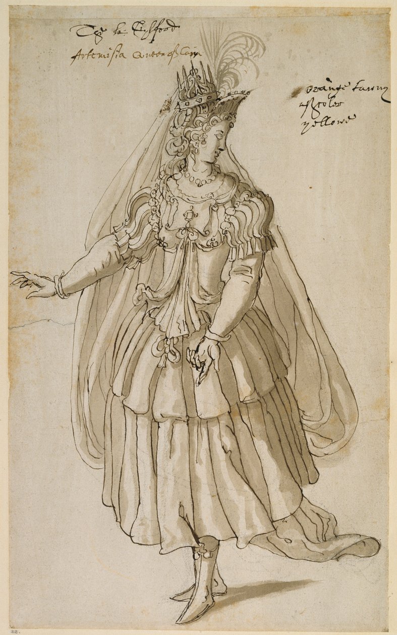 क्वीन आर्टेमिसिया, c.1609 (कागज पर कलम और स्याही) द्वारा Inigo जोन्स