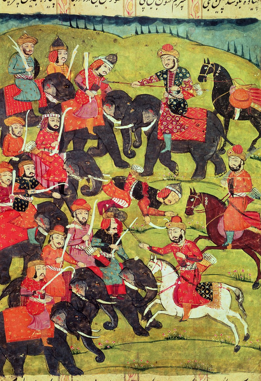 अबूएल-कासिम मनूर फ़िरदावी द्वारा &39;शाहनामा&39; (किंग्स की पुस्तक) से एक युद्ध दृश्य द्वारा इस्लामी स्कूल