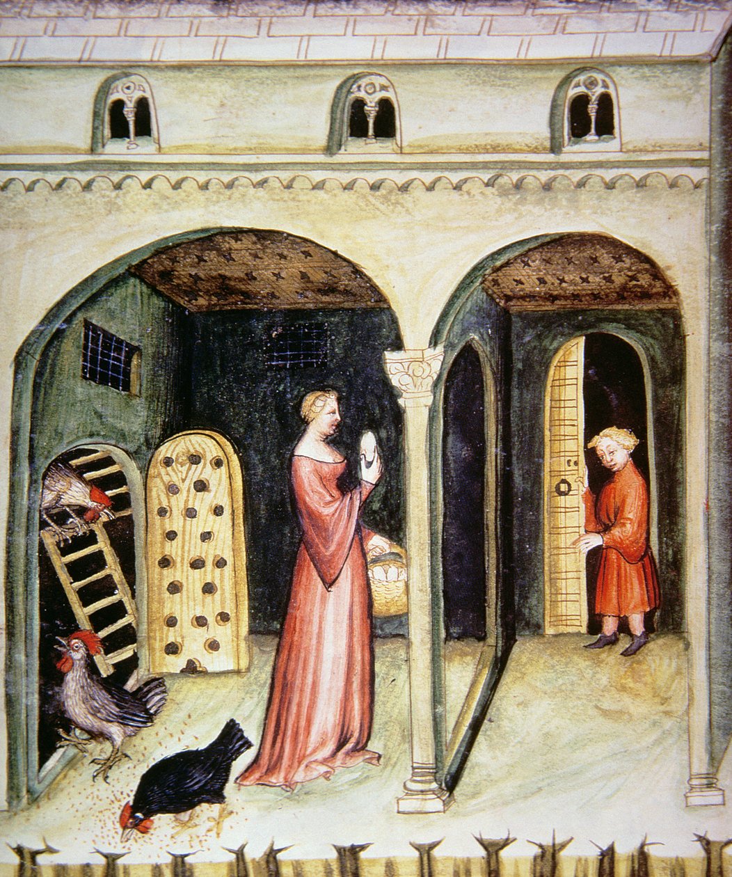 Fol.65v रियरिंग हेंस, टैकुइनम सैंटियाटिस कोडेक्स विंडोबोनेंसिस से चित्रण द्वारा इतालवी स्कूल