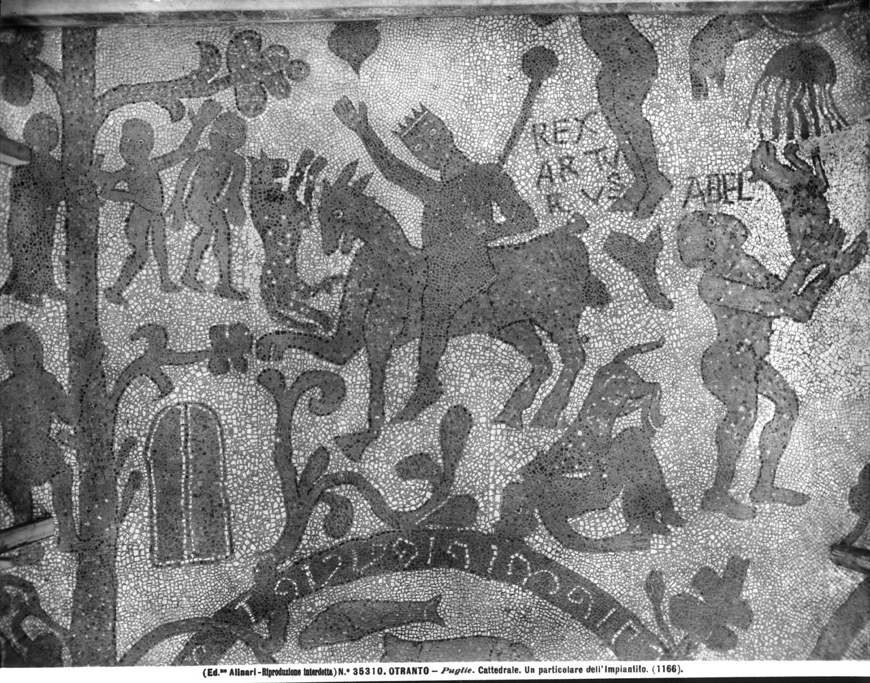 राजा आर्थर का चित्रण, 1166 (मोज़ेक) द्वारा इतालवी स्कूल
