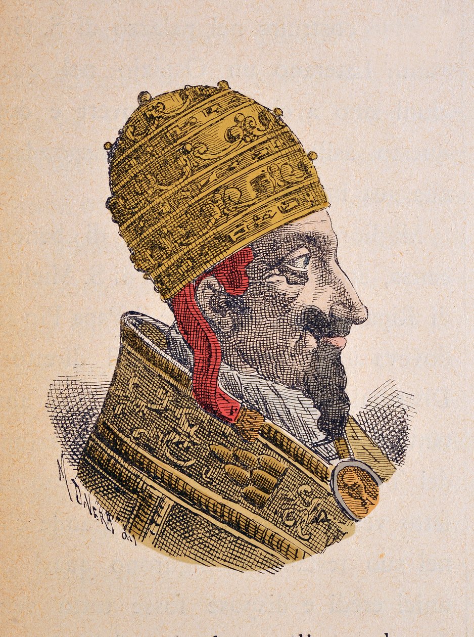 पोप अलेक्जेंड्रे VIII (अलेक्जेंडर या एलेसेंड्रो) (1689-1691), 1898 (बाद के रंग के साथ उत्कीर्णन) के चित्र द्वारा इतालवी स्कूल