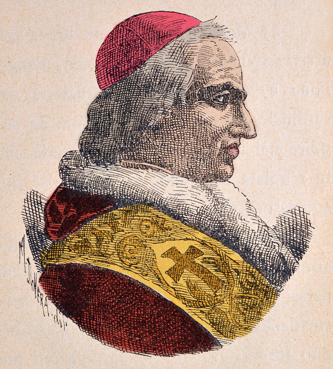 पोप पाई (पायस या पीआईओ) आठवीं (1829-1830), 1898 का चित्रण (बाद के रंग के साथ उत्कीर्णन) द्वारा इतालवी स्कूल