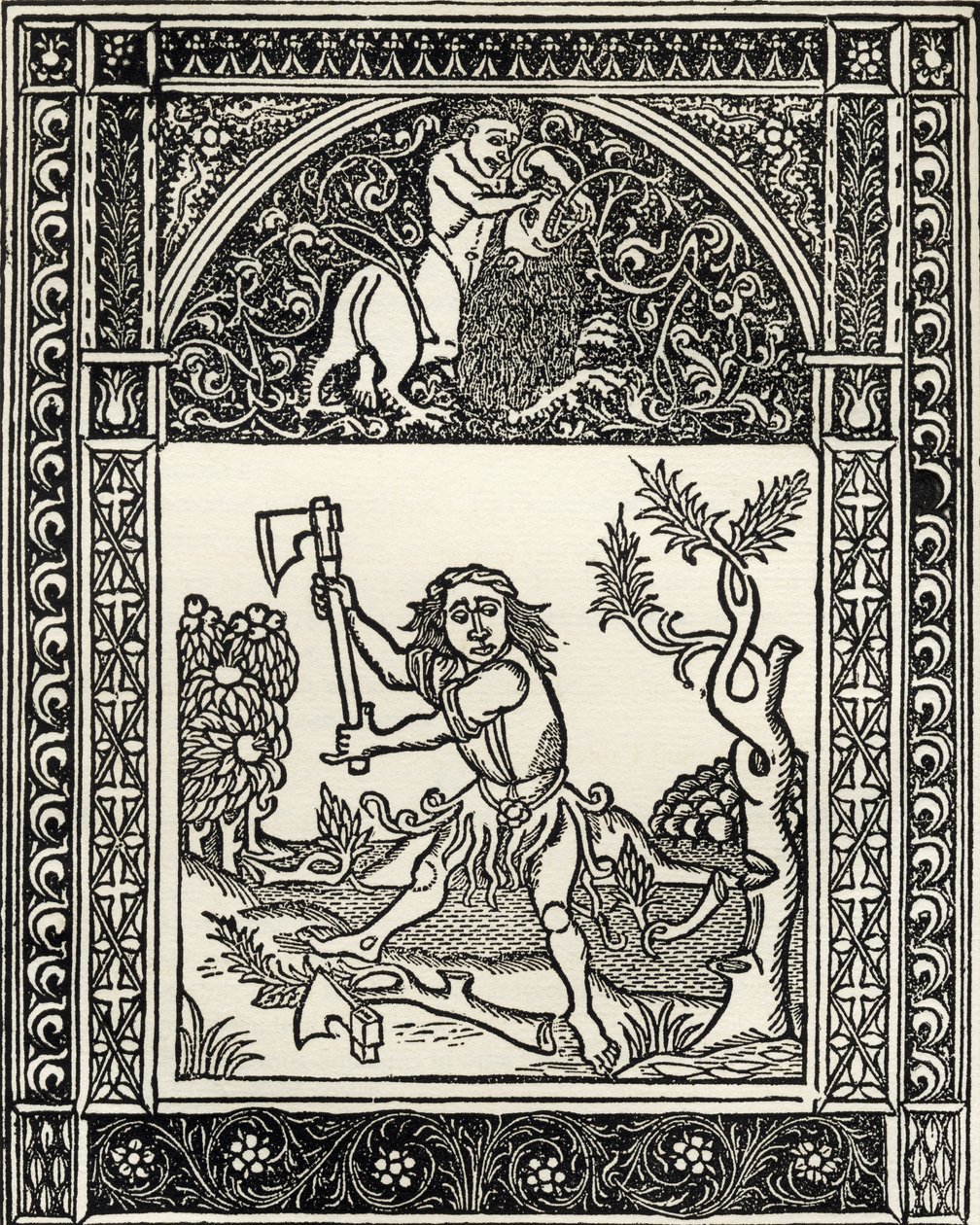 रिचर्ड फिशर द्वारा प्रकाशित &39;ए कैटलॉग ऑफ़ ए क्रैविंग्स, एशिंग्स एंड वुडकट्स&39; से वुडकट्टर और ऐक्स की कहानी 1879 में प्रकाशित हुई। द्वारा इतालवी स्कूल