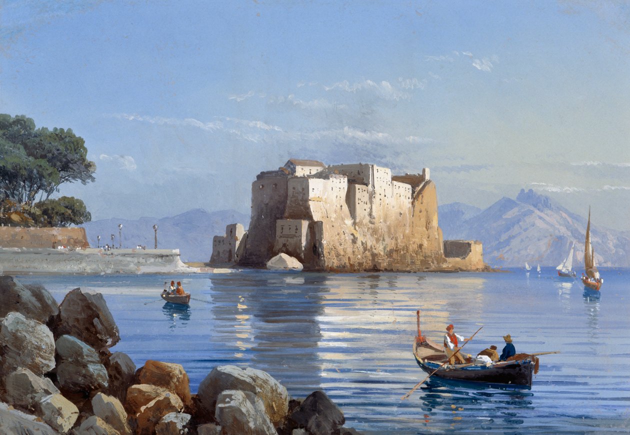 नेपल्स में Castel dell'Ovo (गौचे) द्वारा इतालवी स्कूल