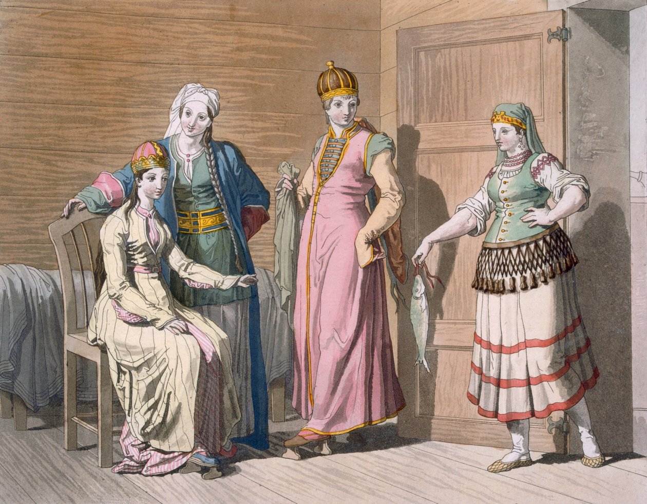 सर्कसियन महिलाओं के साथ इंटीरियर, c.1820s-30s द्वारा इतालवी स्कूल