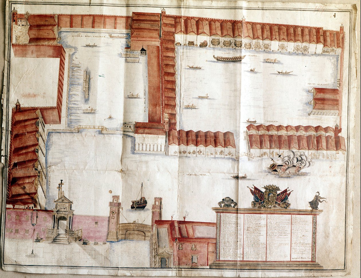 1580 में वेनिस शस्त्रागार का नक्शा। द्वारा इतालवी स्कूल