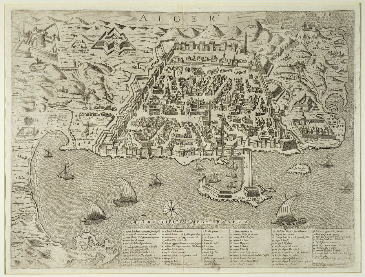 पोर्ट एंड टाउन ऑफ अल्जीयर्स, c.1572 द्वारा इतालवी स्कूल