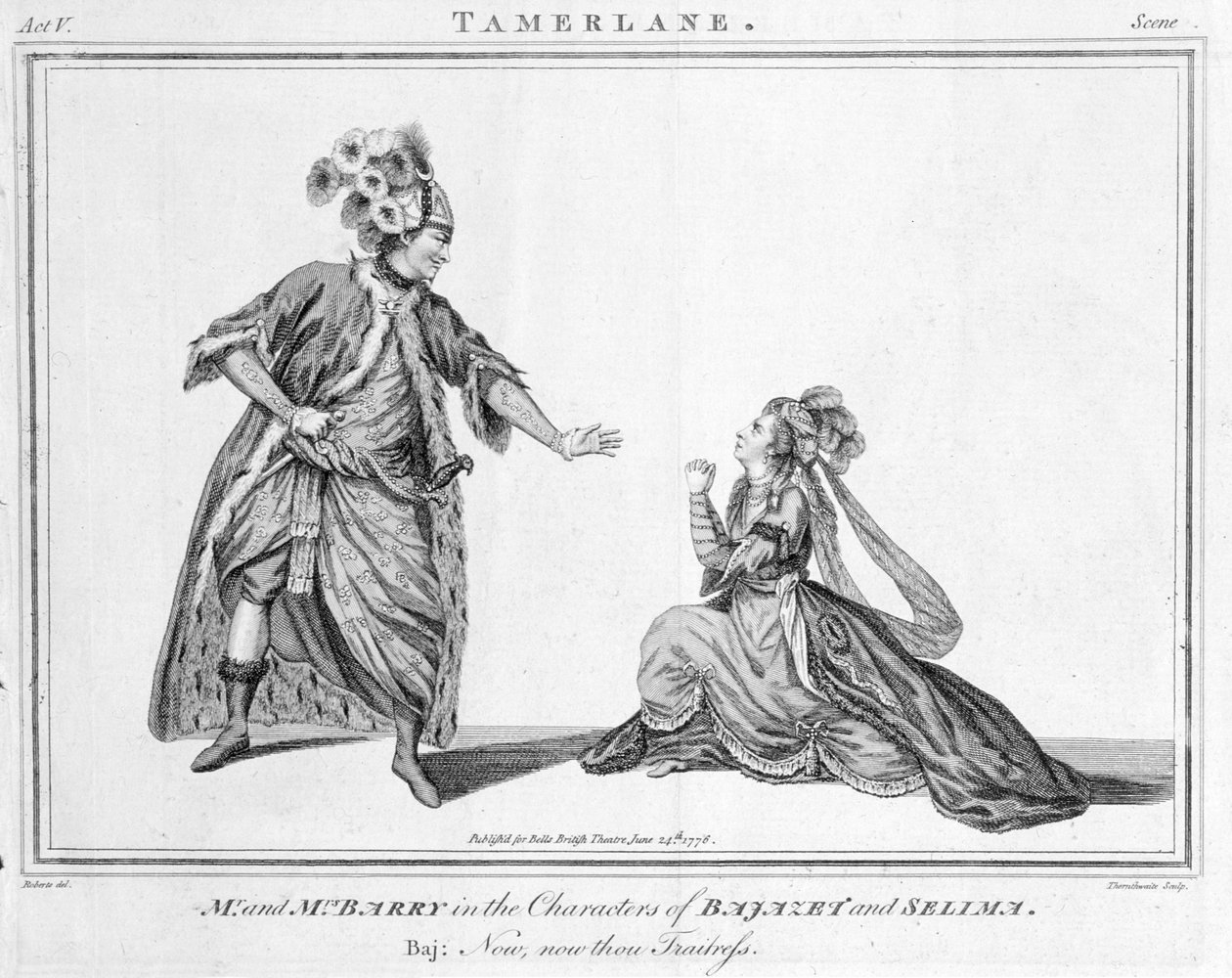 निकोलस रोवे, 1776 के तामरलेन के दृश्य &39;अब, अब, तू पक्का&39; द्वारा जे। रॉबर्ट्स