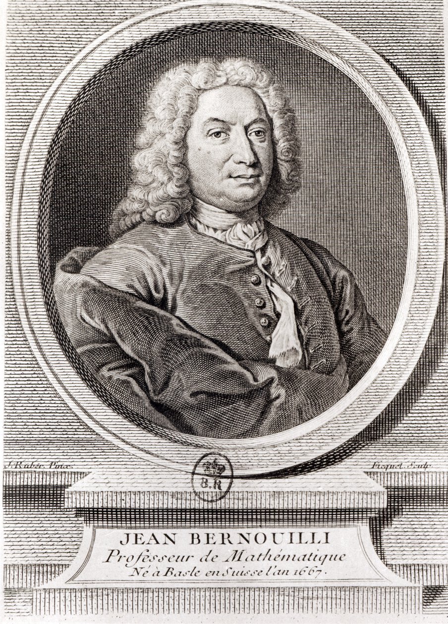 जीन बर्नौली (1667-1748) का पोर्ट्रेट, एटिने फिकक्वेट (1719-94) द्वारा उत्कीर्ण द्वारा जे रुबर