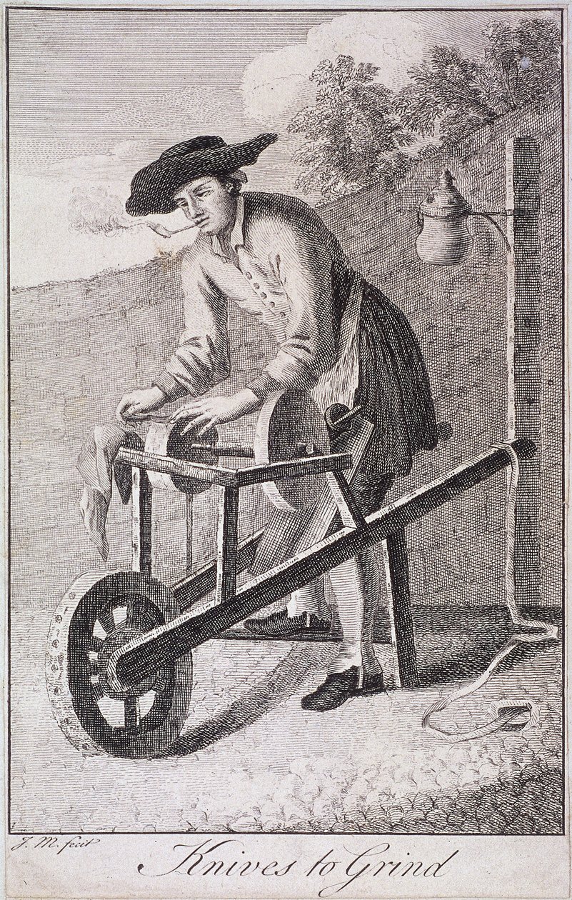 चाकू पीसने के लिए, लंदन का क्रीज, c1750 द्वारा जेएम