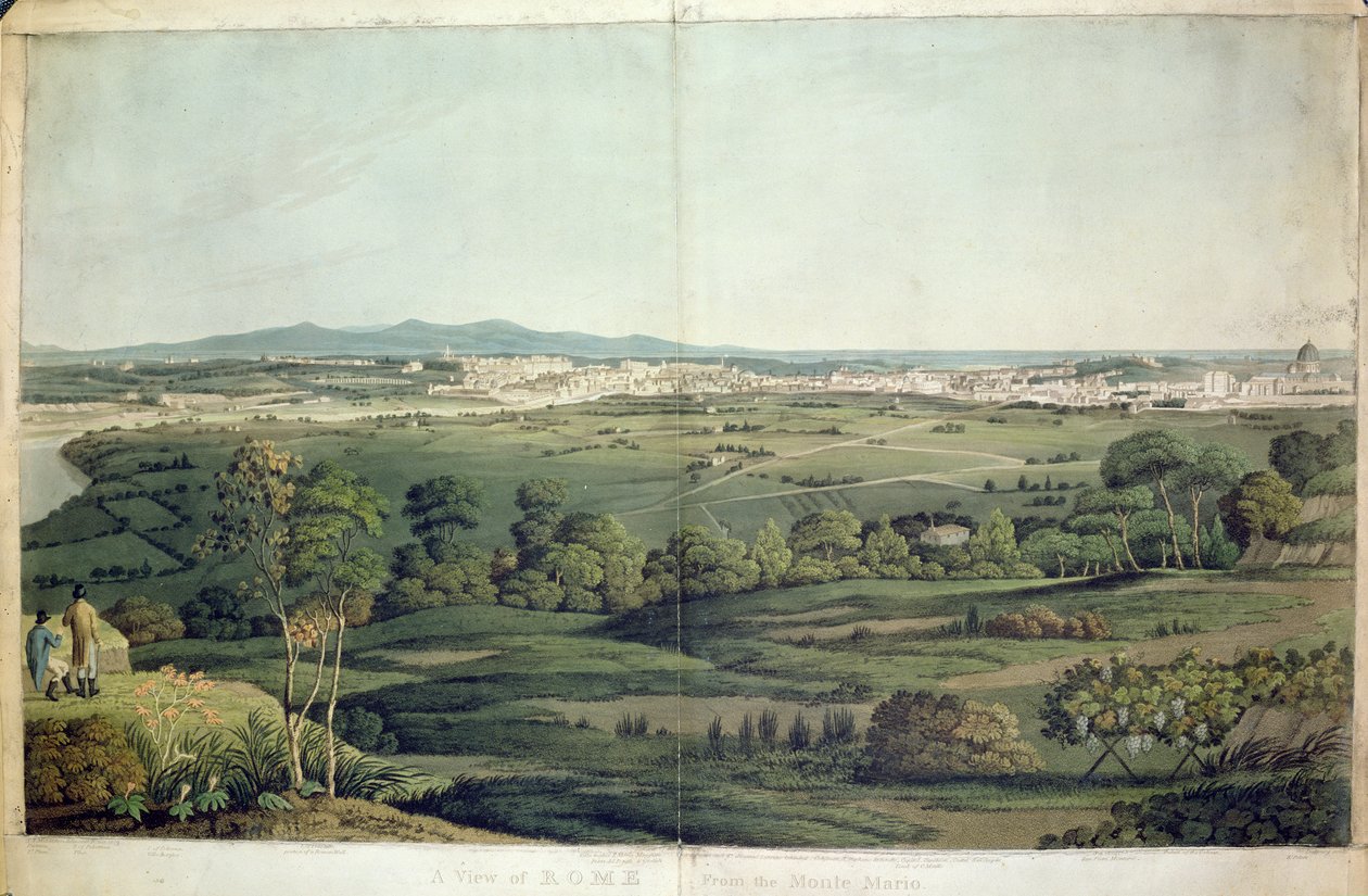 मोंटे मारियो से रोम का दृश्य, डबबर्ग द्वारा उकेरा गया, 1811 (हाथ से रंगा हुआ उत्कीर्णन) द्वारा जेटी मिडलटन