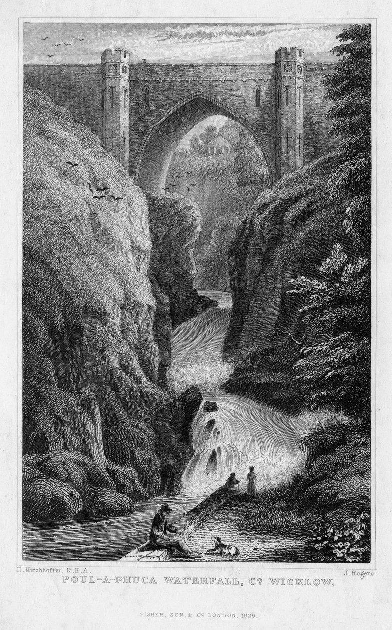 पौल ए फुका वाटरफॉल, काउंटी विकलो, 1829। द्वारा जे रोजर्स