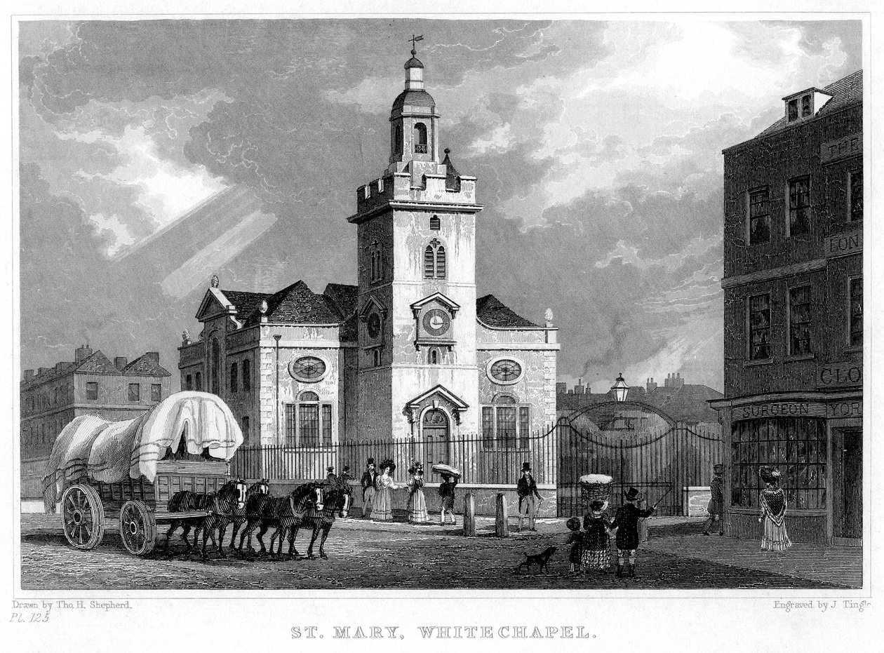चर्च ऑफ सेंट मैरी, व्हिटचैपल, लंदन, 1831। द्वारा जे। टिंगल