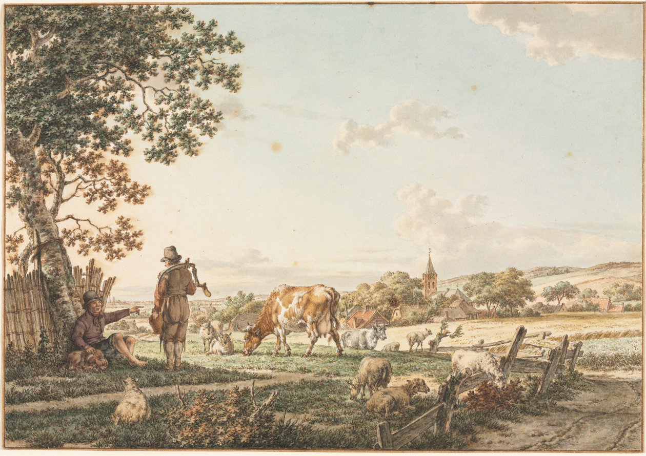 विलेज के साथ देहाती लैंडस्केप, 1799। द्वारा याकूब बिल्लियों