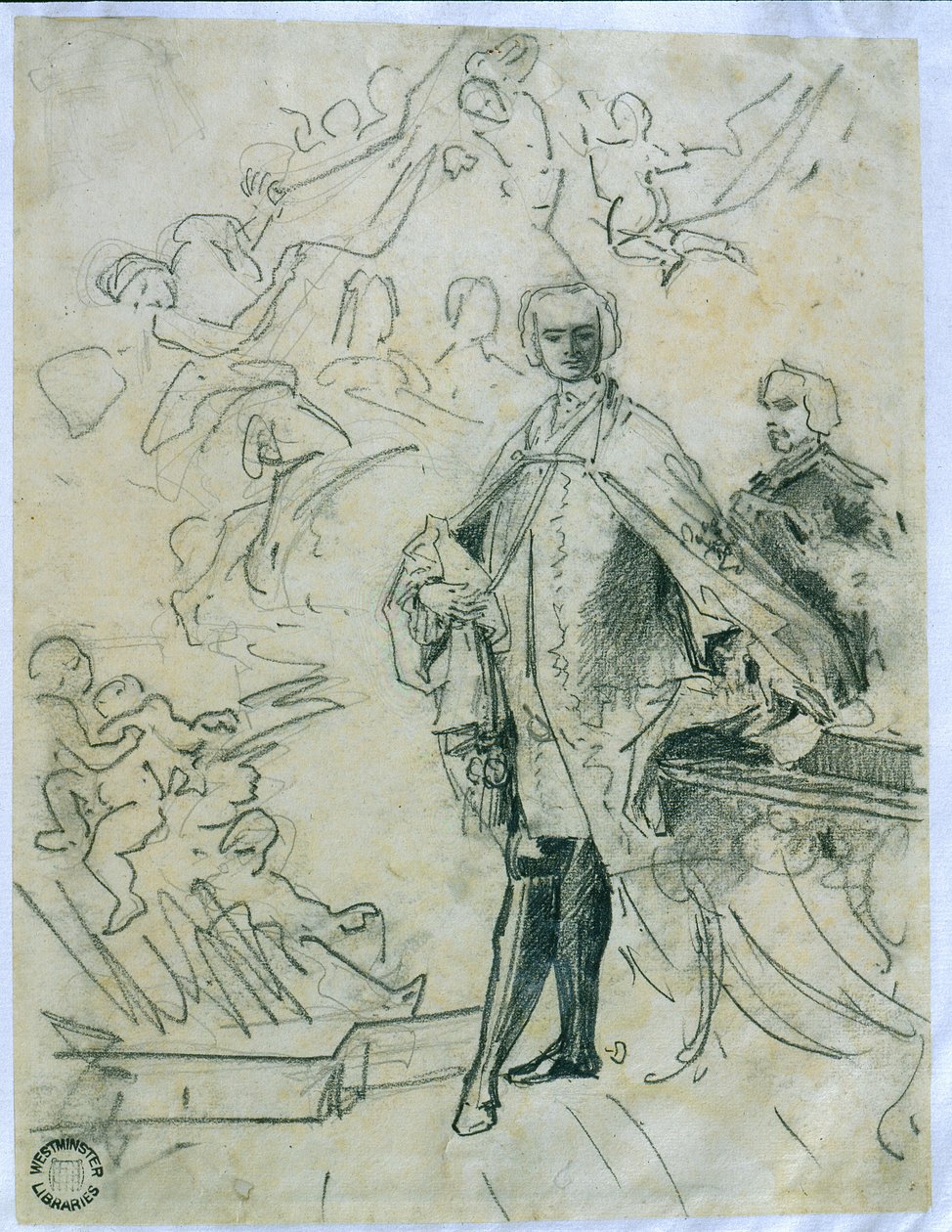 कार्लो ब्रोची का स्केच &39;द फारिनेली&39; (1705-82) (कागज पर चारकोल) द्वारा जैकोपो अमिगोनी