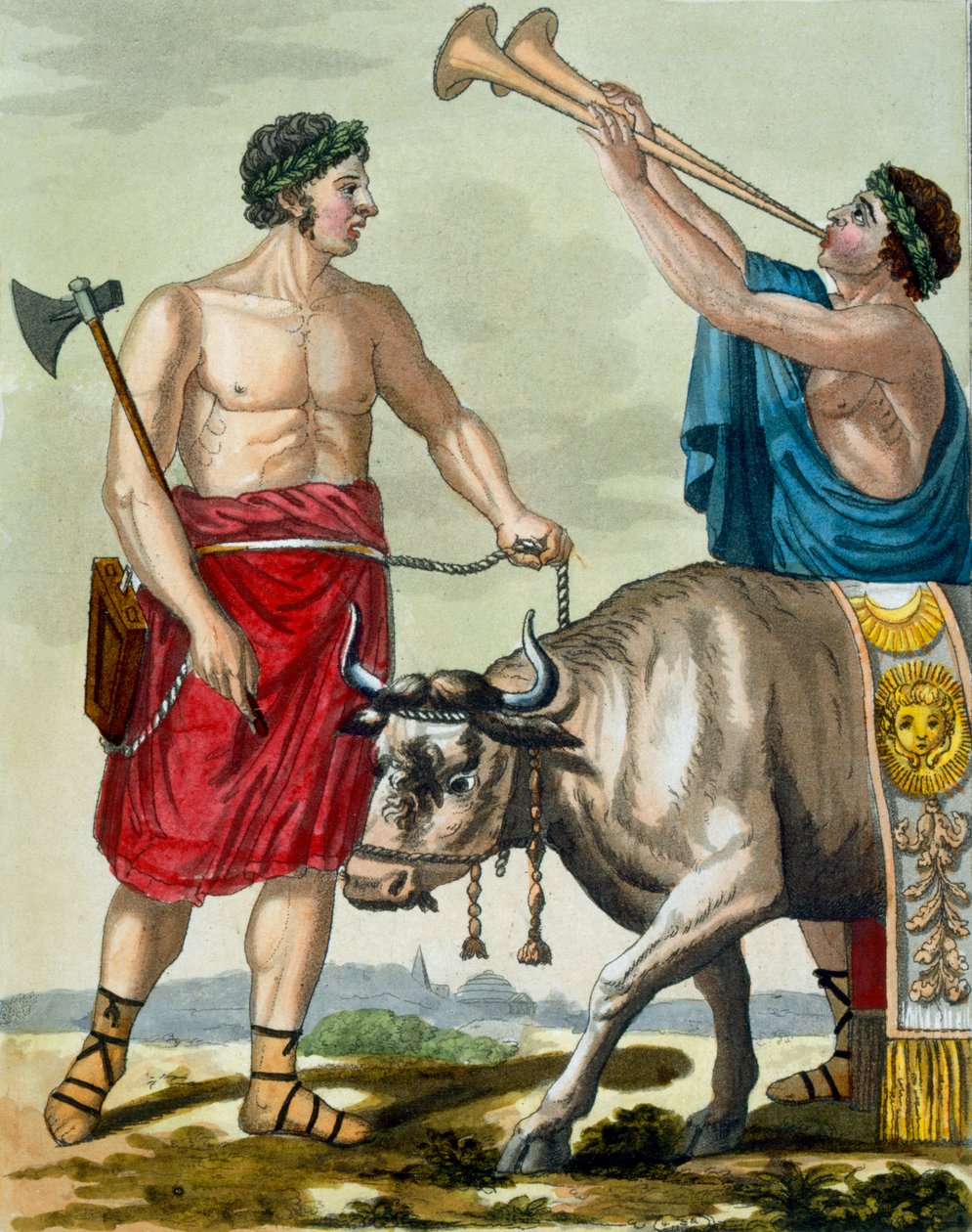 एक बैल की बलि, &39;एल&39;एटिक रोम&39; का चित्रण, लैब्रास द्वारा उत्कीर्ण, 1796 में प्रकाशित द्वारा जैक्स ग्रासेट डी सेंट सौवेउर