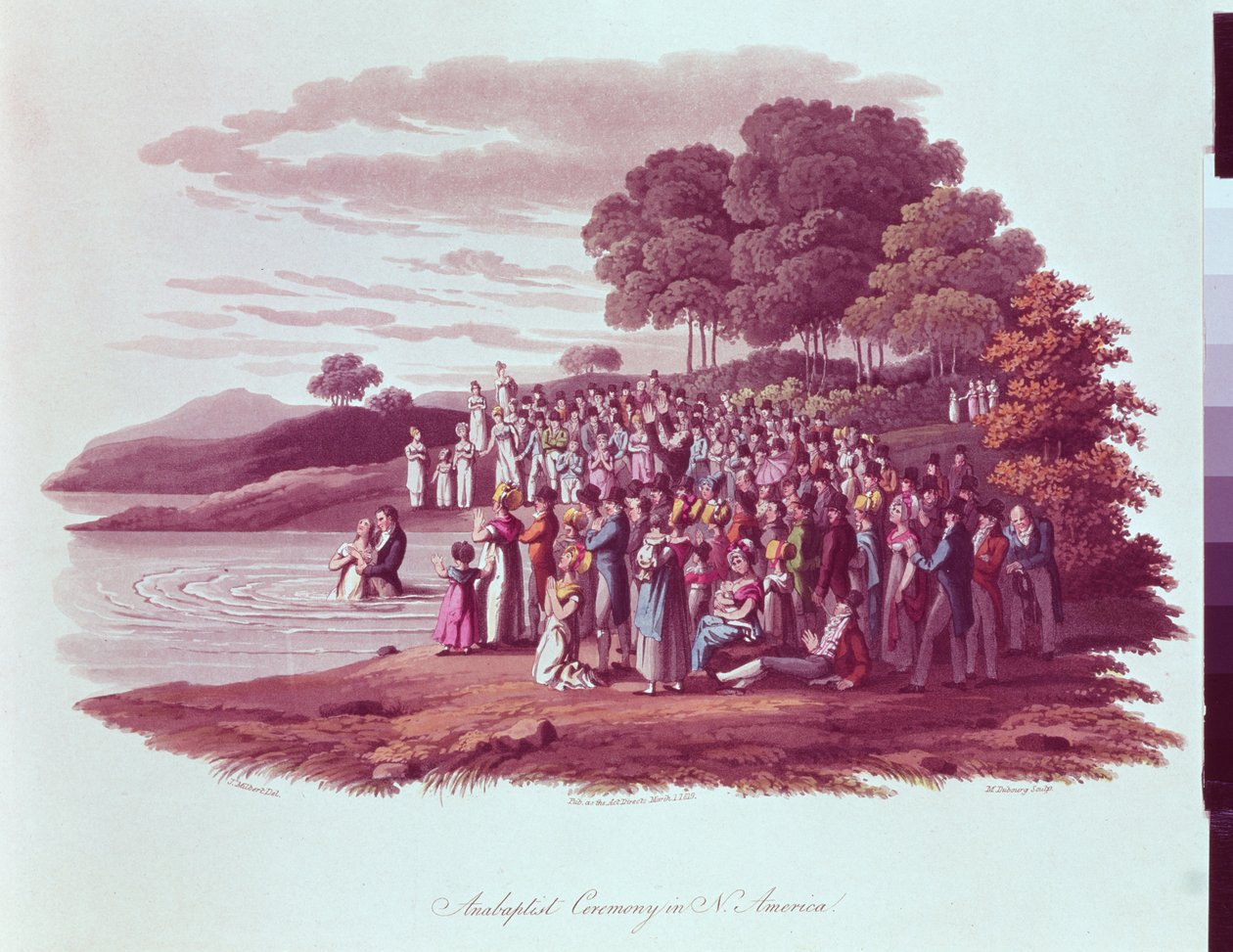 उत्तरी अमेरिका में एनाबाप्टिस्ट समारोह, एम। डबबर्ग, 1819 द्वारा उत्कीर्ण द्वारा जैक्स मिल्बर्ट
