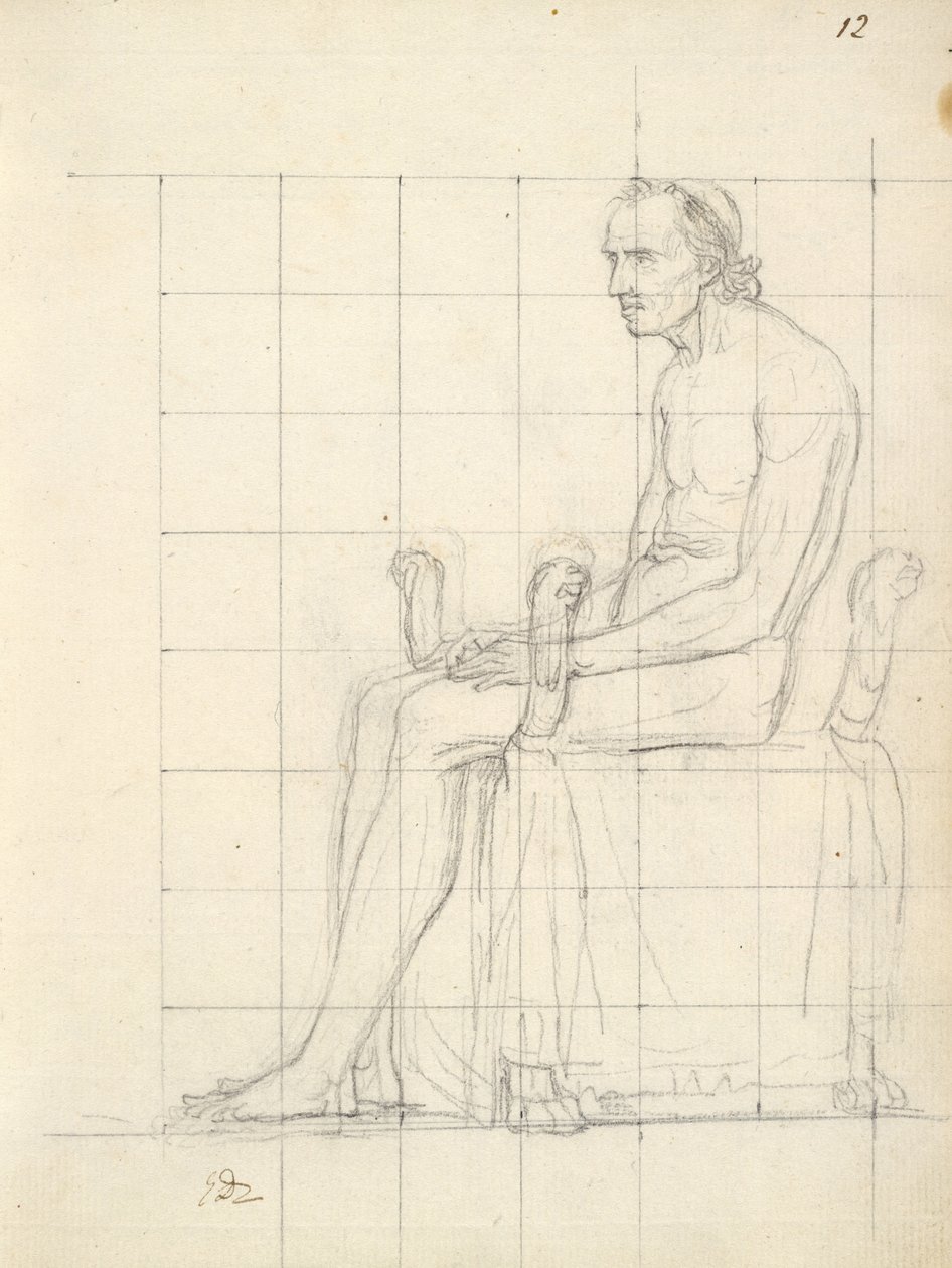 पोप पायस VII बैठा का नग्न अध्ययन, c.1805-06 (कागज पर ग्रेफाइट पर काला क्रेयॉन) द्वारा जैक्स लुई डेविड