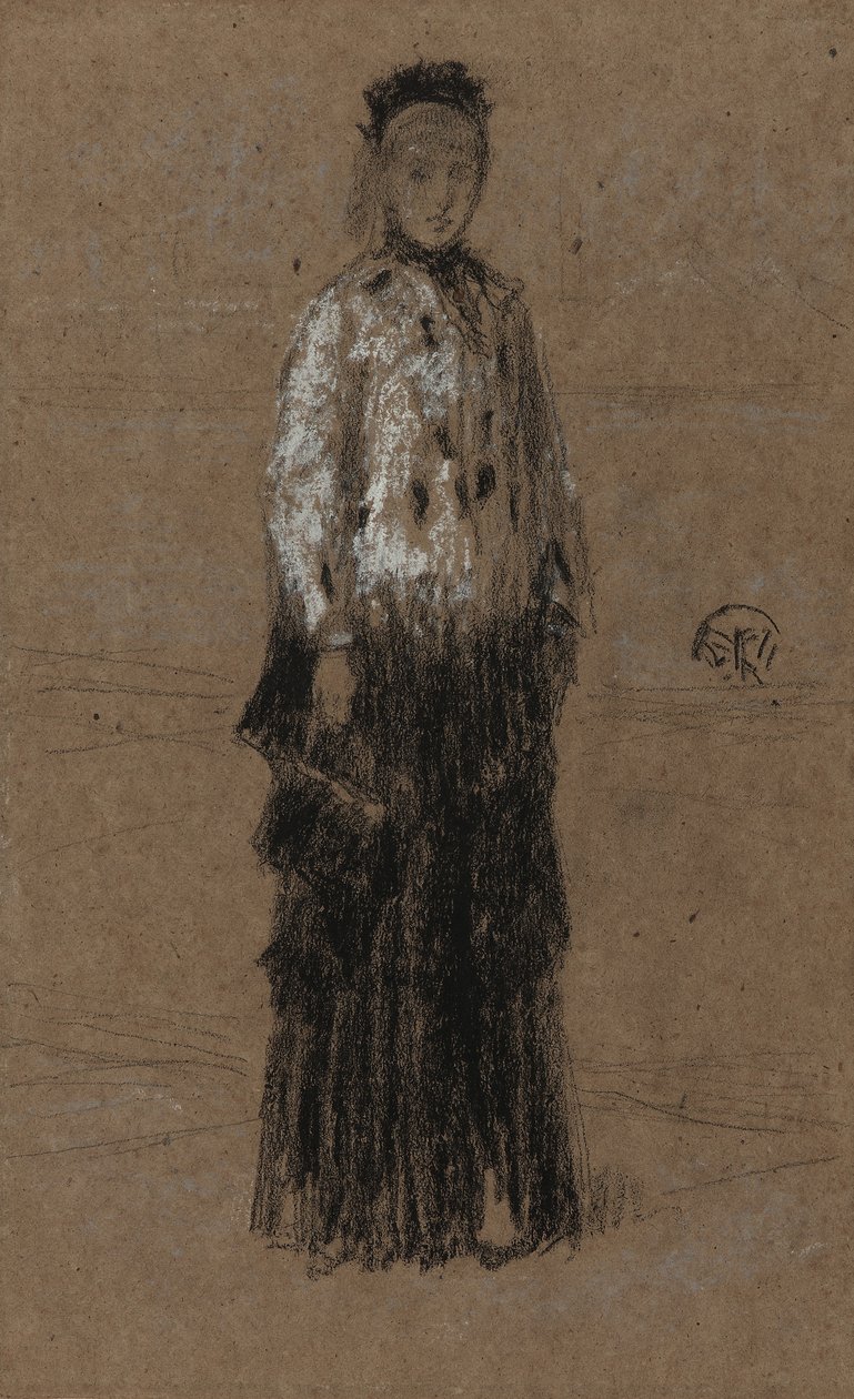 एर्मिन कोट, 1870-73 (भूरे रंग के कागज पर चॉकेल पेस्टल) द्वारा जेम्स एबॉट मैकनील व्हिस्लर