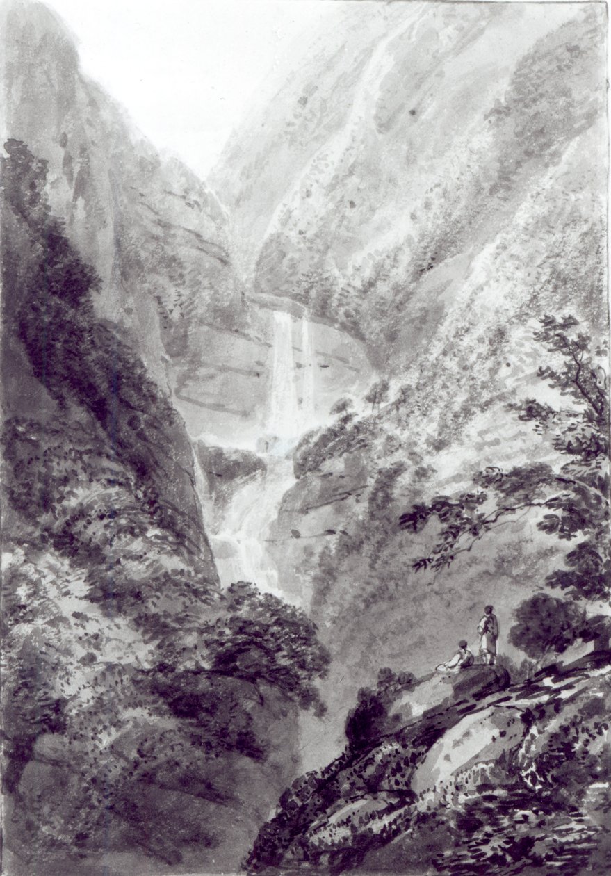 मिनज़ापिज़ो का कैस्केड, एक उत्कीर्णन के बाद सैमुअल डेविस द्वारा जलरंग, c.1800 द्वारा जेम्स बेसिर