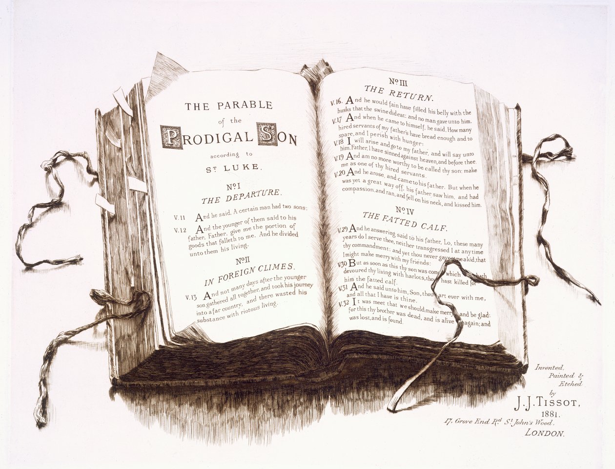 प्रोडिगल सन के दृष्टान्त में एक बाइबिल खुली, 1881 9 इंच द्वारा जेम्स जैक्स जोसेफ टिसोट