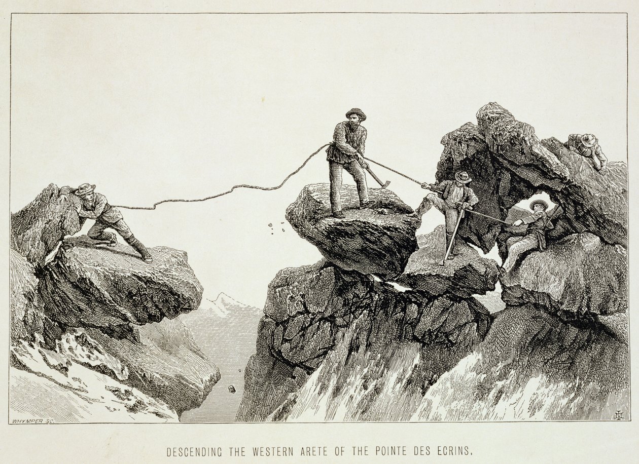 एडवर्ड व्हिम्पर (1840-1911) द्वारा उत्कीर्ण &39;द एस्सेंट ऑफ़ द मैटरहॉर्न&39; से, पोइंटे डेस इक्विंस के पश्चिमी क्षेत्र का वर्णन द्वारा जेम्स महोनी