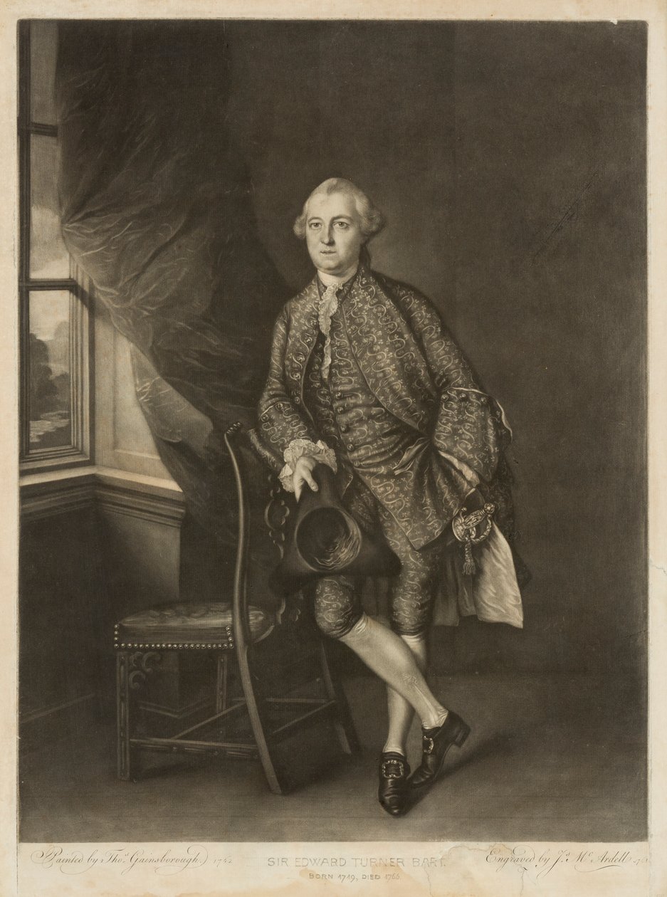 सर एडवर्ड टर्नर का पोर्ट्रेट, c.1762-63 (मेजोटिन्ट) द्वारा जेम्स मैकआर्डेल