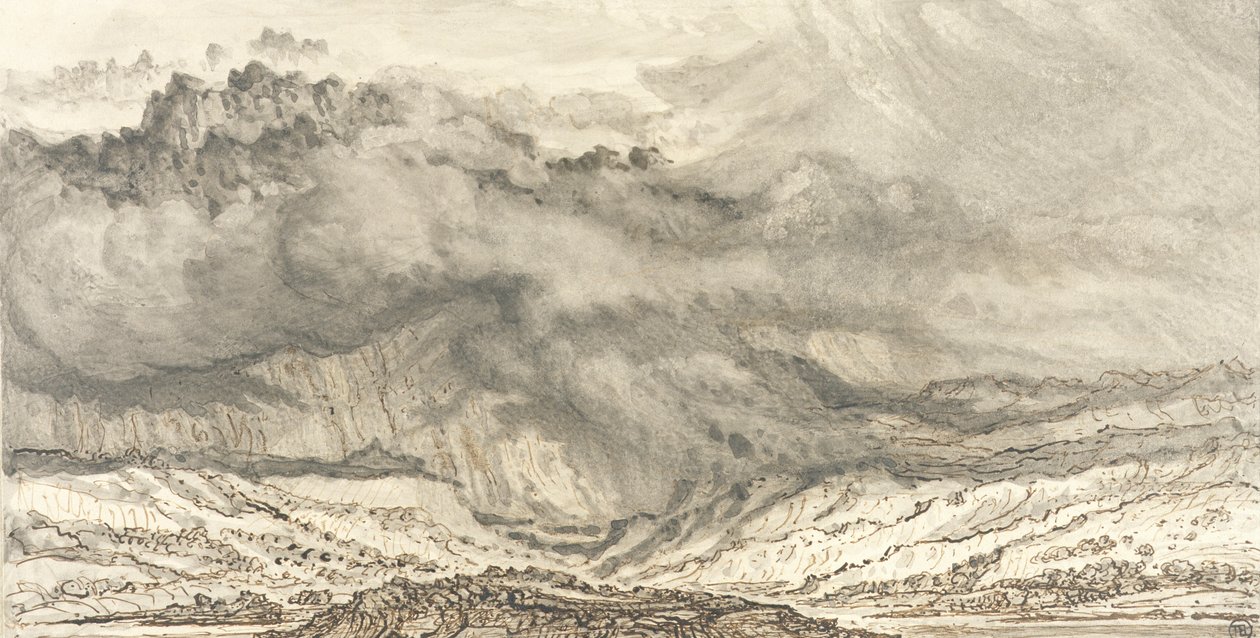 स्नोडोन, ए अप्रोचिंग स्टॉर्म, 1853 (कागज पर पेन und ग्रे वॉश) द्वारा जेम्स वार्ड