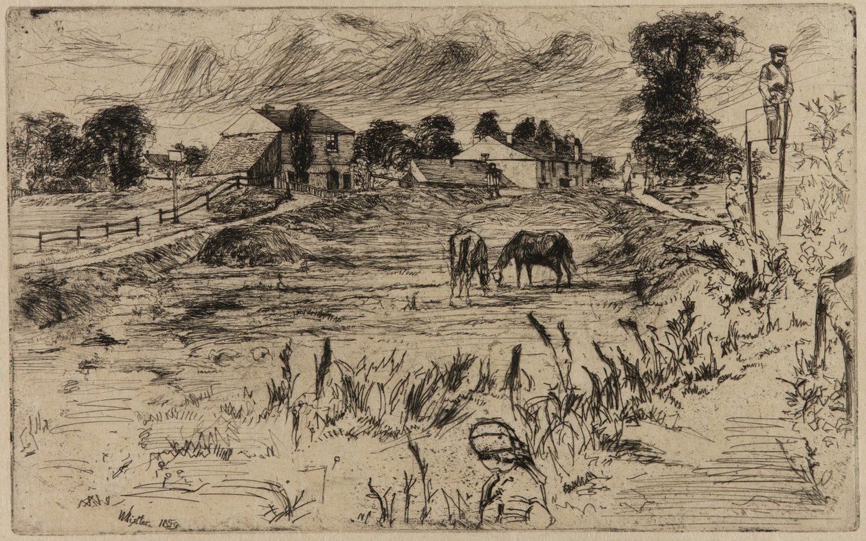 घोड़ों के साथ लैंडस्केप, 1859। द्वारा जेम्स एबॉट मैकनील व्हिस्लर