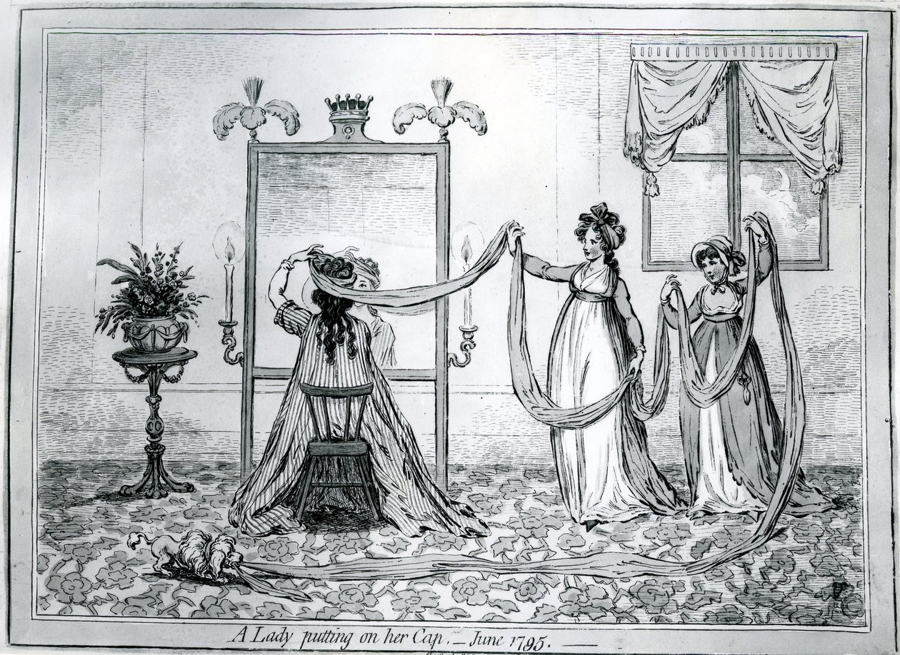 ए लेडी पुटिंग ऑन हेट, 1795 द्वारा जेम्स गिलियरे