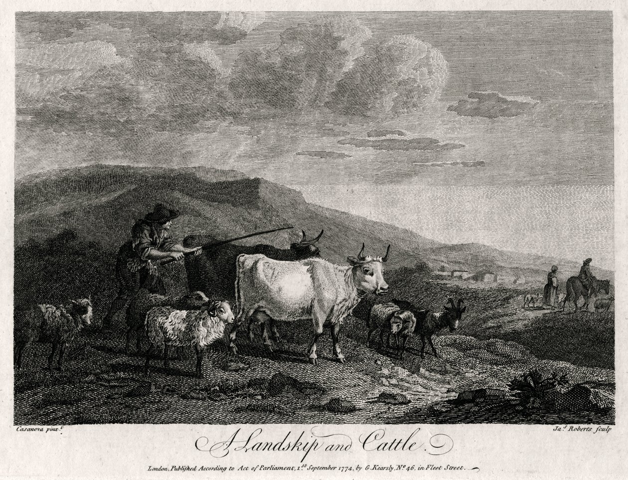 एक लैंडस्किप और मवेशी, 1774। द्वारा जेम्स रॉबर्ट्स