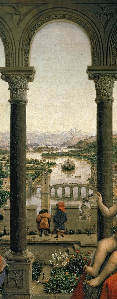 द रॉलिन मैडोना (चांसलर रोलिन का वर्जिन), c.1435 (पैनल) (2993 का विवरण) द्वारा जान वैन आईक