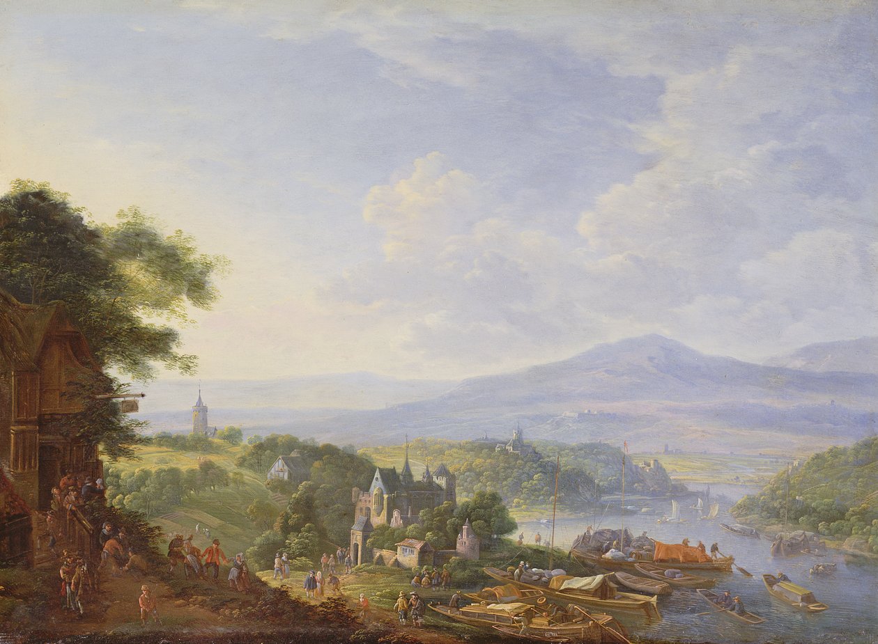 कोलोन के पास राइन पर देखें, c.1700-10 (तांबे पर तेल) द्वारा जन एल्डर ग्रिफ़ियर