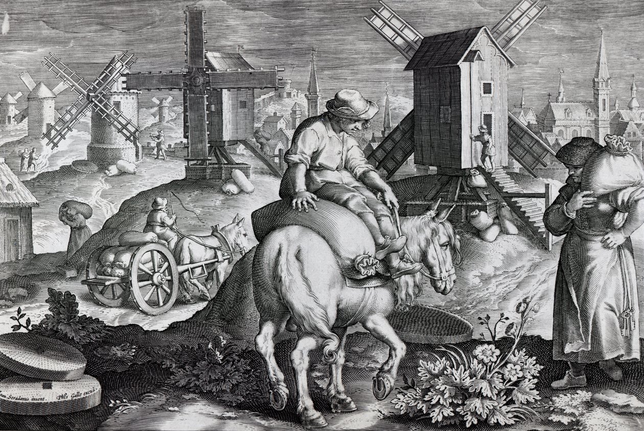 विंडमिल्स, प्लेट 12 &39;नोवा रेपर्टा&39; से, फिलिप गैल द्वारा उत्कीर्ण, c.1580-1605 द्वारा जन वैन डर स्ट्रेट