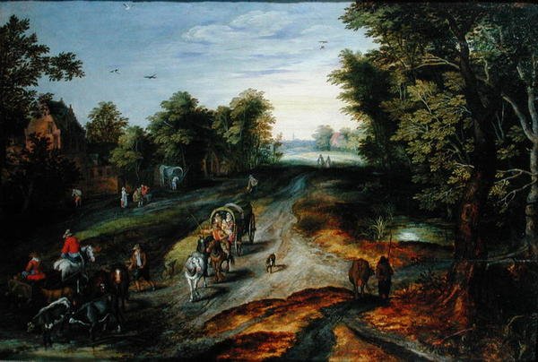 एक गांव की सड़क के साथ लैंडस्केप द्वारा Brueghel का जन स्टूडियो