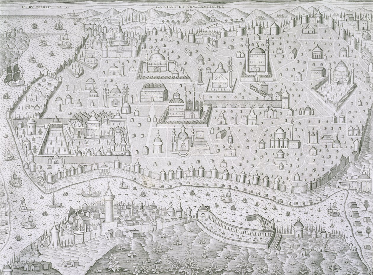 कांस्टेंटिनोपल, तुर्की का शहर मानचित्र, c.1650 द्वारा जसपर दे इसाक