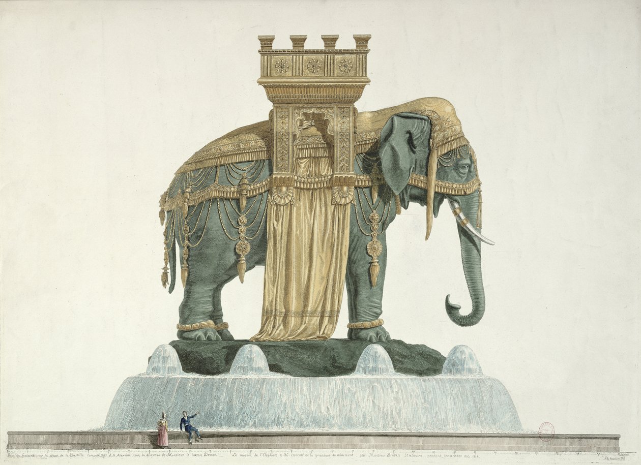 प्लेस डे ला बैस्टिल, 1813-14 में हाथी फाउंटेन के लिए डिजाइन द्वारा जीन एंटोनी अलावोईन