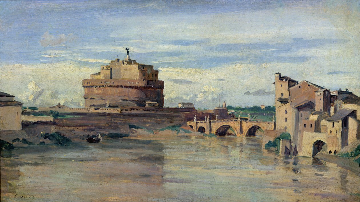 Castel Sant &39;एंजेलो और नदी Tiber, रोम (कागज पर तेल) द्वारा जीन बैप्टिस्ट केमिली कोरोट