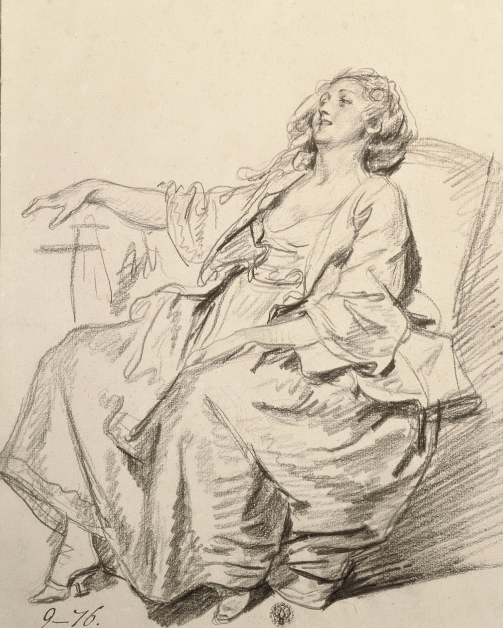 आर्मचेयर में बैठी युवा महिला, c.1768-69 (काला चाक) द्वारा जीन बैप्टिस्ट ग्रीज़े