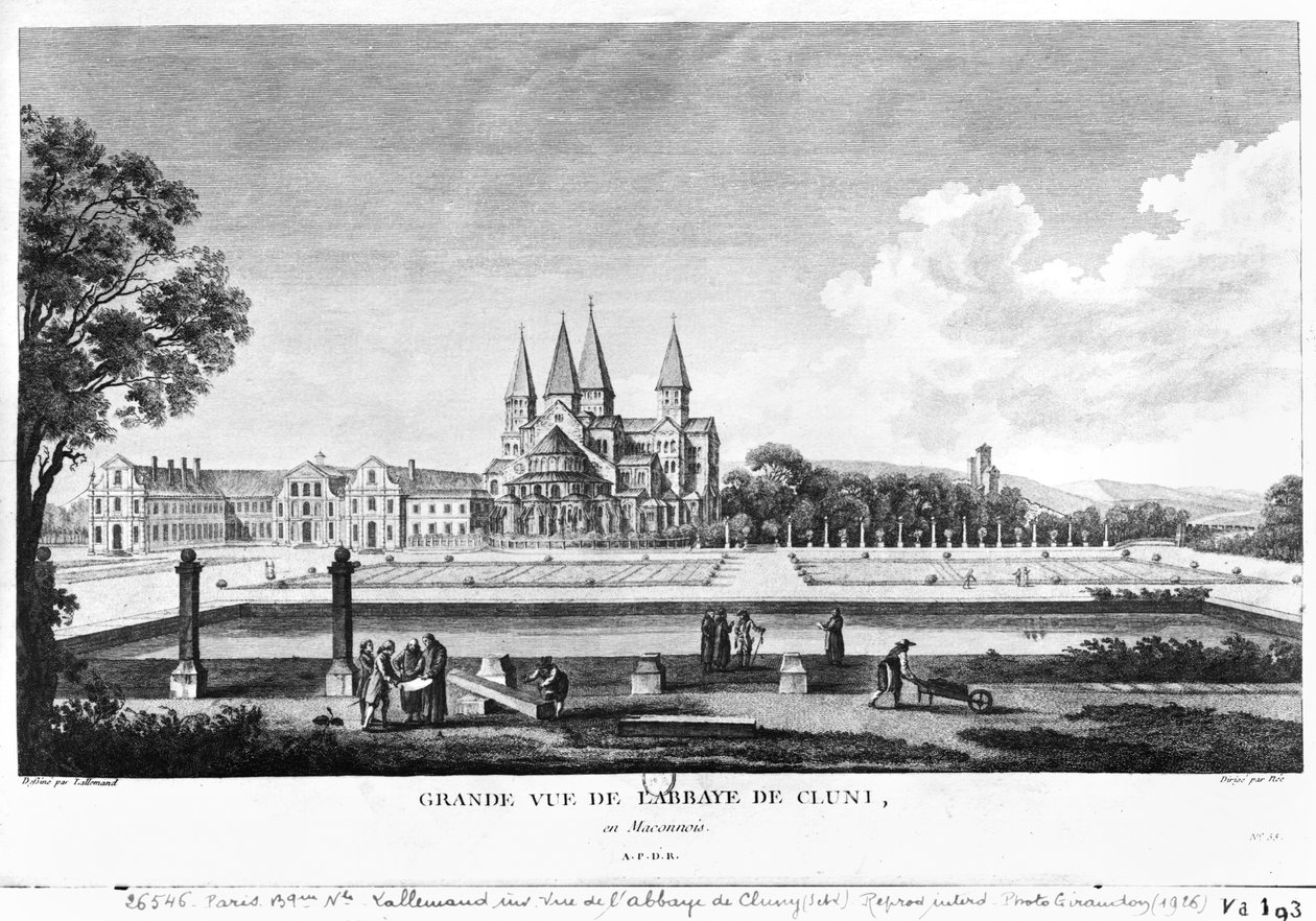 फ्रेंकोइस डेनिस नी (1732-1817) के निर्देशन में उत्कीर्ण &39;फ्रांस का सुरम्य दृश्य&39; से क्लूनी एबी का दृश्य, 1787 प्रकाशित द्वारा जीन बैप्टिस्ट लेलमैंड