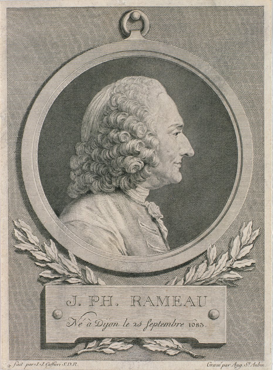 ऑगस्ट डे सेंट-ऑबिन द्वारा उत्कीर्ण जीन फिलिप रामेउ (1683-1764) के चित्र द्वारा जीन जैक्स कैफ़िएरी