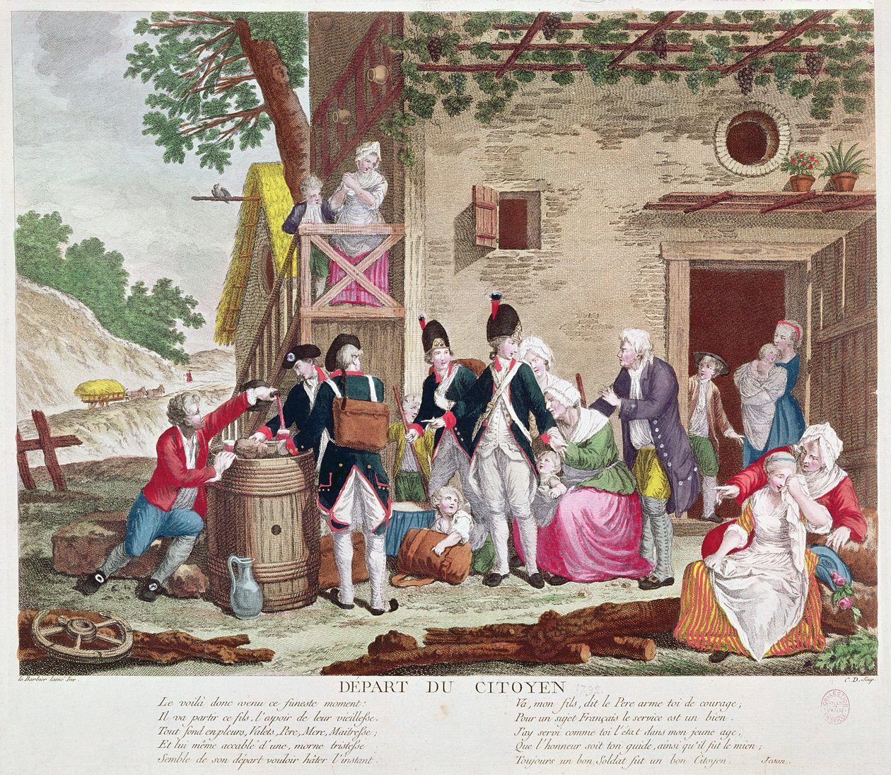 नागरिक का प्रस्थान, 1792 (रंग उत्कीर्णन) (250729 भी देखें) द्वारा जीन जैक्स फ्रेंकोइस ले बारबियर
