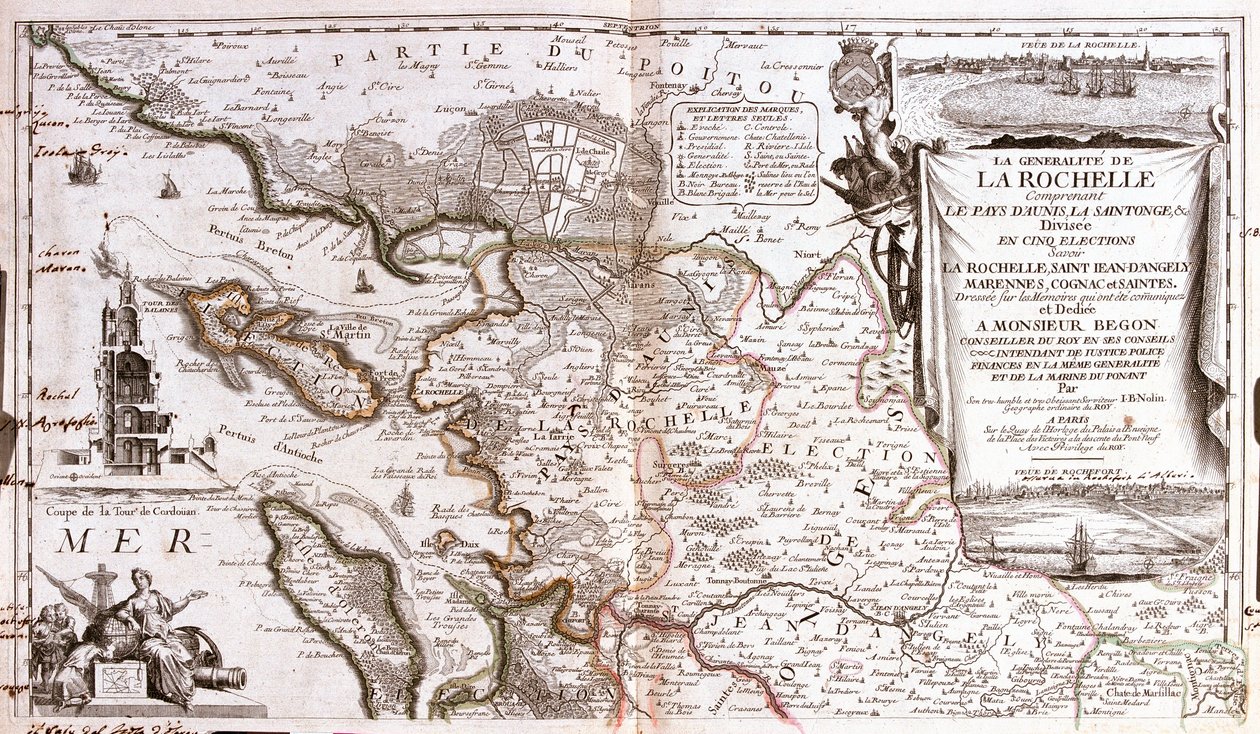 Poitou Charentes (फ्रांस) का नक्शा (उत्कीर्णन) द्वारा जीन बैप्टिस्ट नोलिन