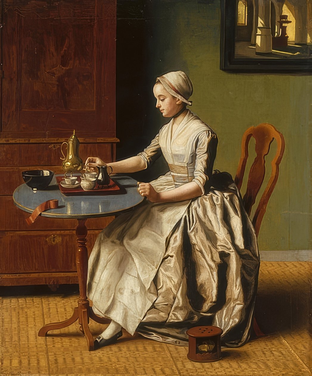द चॉकलेट गर्ल (La Chocolatière)। 1745 के आसपास द्वारा जीन ऑटिने लिओटार्ड