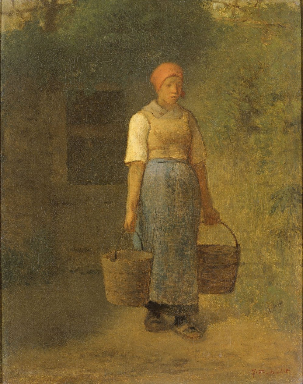 लड़की पानी ले जा रही है, c.1855-60 द्वारा जीन फ्रेंकोइस बाजरा