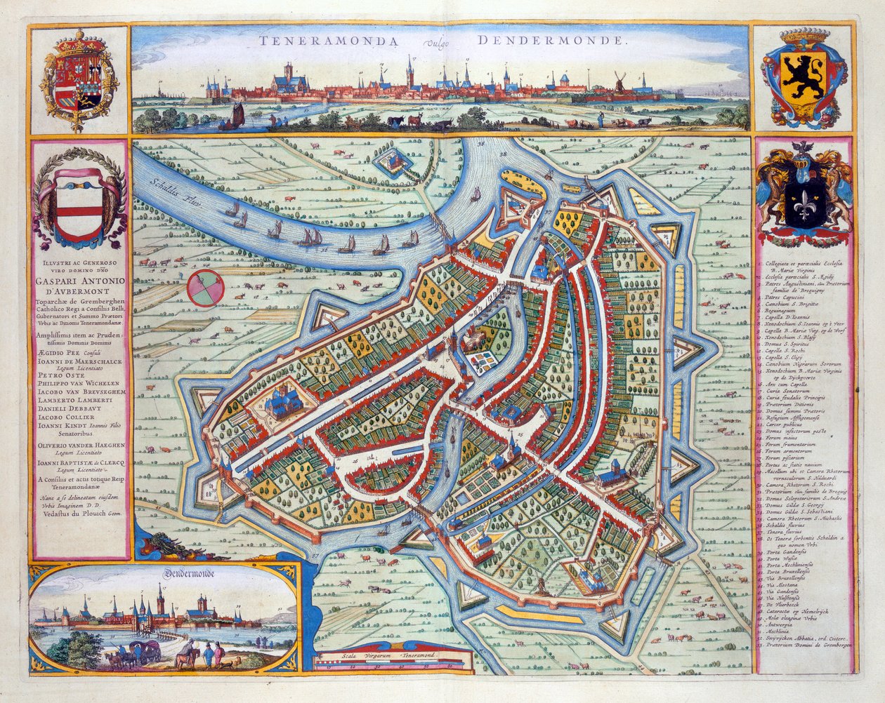डेंडर्मोंडे, 1649 (हाथ से सजी रंग की नक्काशी) द्वारा जोन ब्लाउ