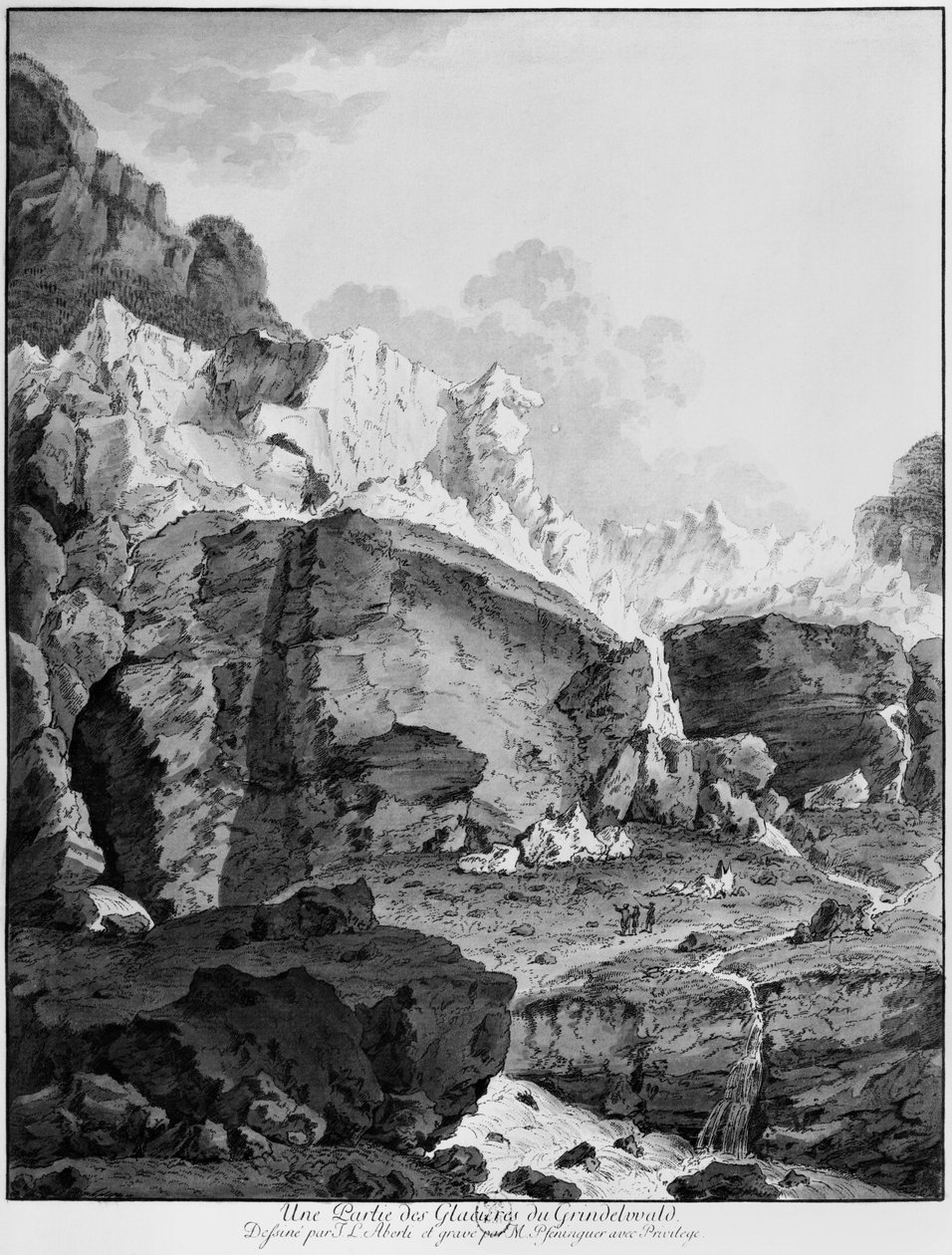 मैथियास पिफनिंगिंगर (1739-1813) द्वारा उत्कीर्ण ग्रिंडेलवाल्ड के ग्लेशियर द्वारा जोहान लुडविग एबरली