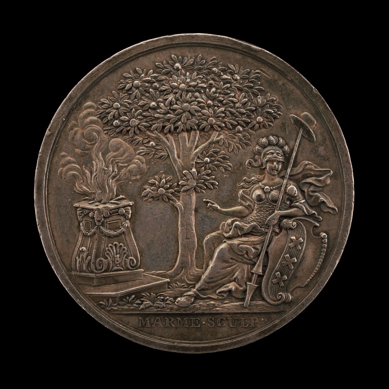 राज्य को प्रोत्साहित करने वाली मिनर्वा [रिवर्स], 1747। द्वारा जोहान क्रिश्चियन मार्मे