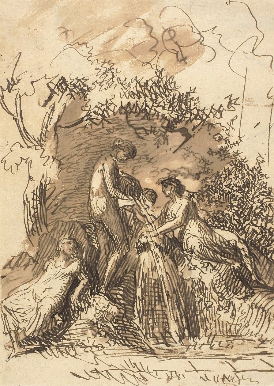एक फाउंटेन में युवा लड़कियां, c.1790-99 द्वारा जोहान क्रिश्चियन रेनहार्ट